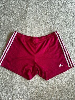 adidas Women's Pink Athletic Shorts with White Side Stripes